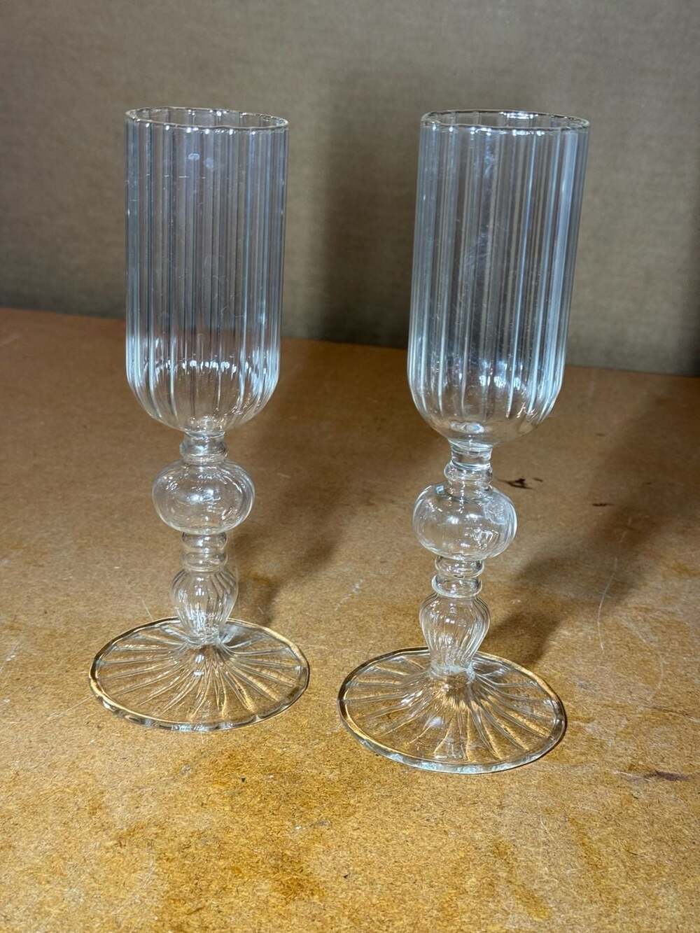 Vintage Ribbed Glass Champagne Flute Set of 2